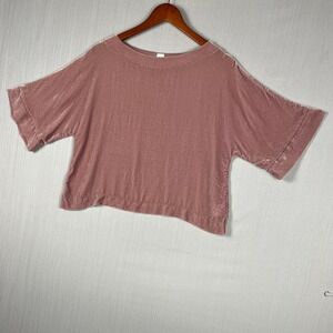 GAP Velvet Top Women Small Dusty Rose Silk Blend Boxy Cropped Short Sleeve Luxe
